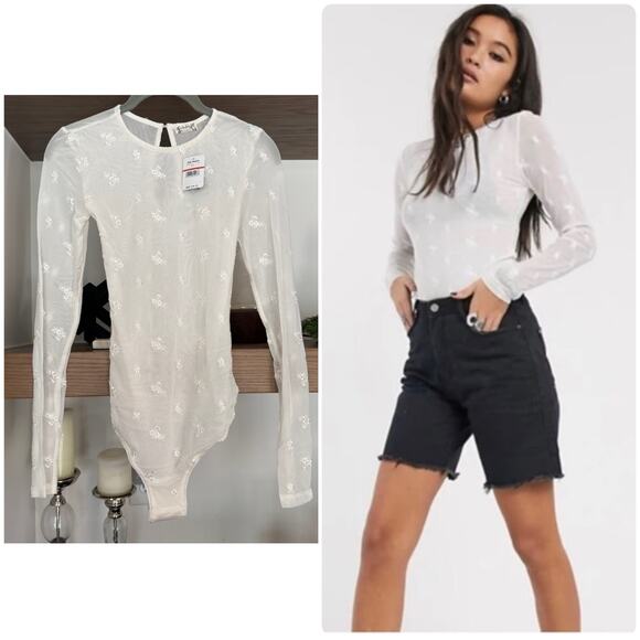 Free People Make Out Mesh Bodysuit in Ivory - Picture 1 of 8